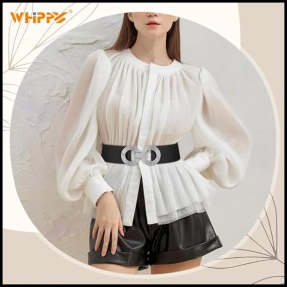 Wide Elastic Belt with Hollow Out Round Buckle, Stretchy Waistband main image 6